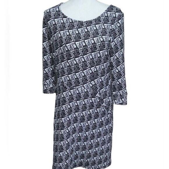 41 Hawthorn Women's Black White Knit 3/4 Sleeve Midi Dress Size Medium - Picture 1 of 5